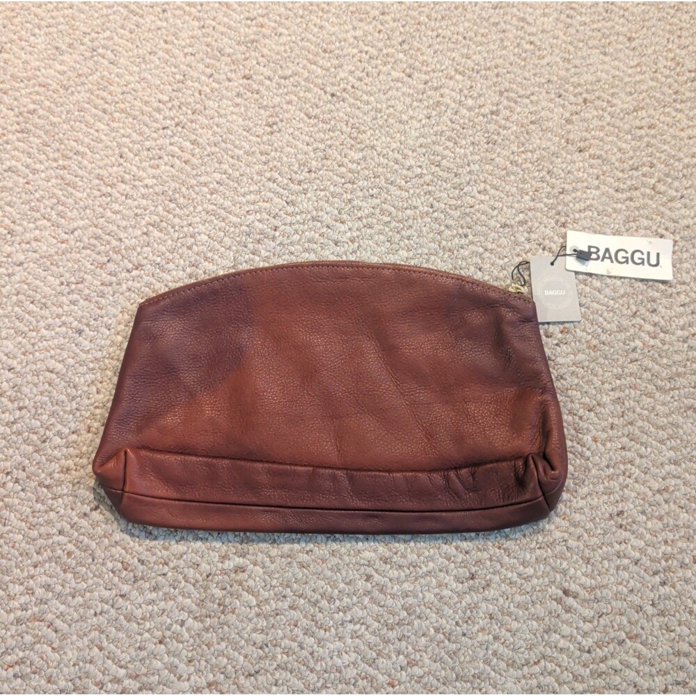 Baggu 3D Pouch Clutch Molasses Brown Pebbled Leather Bag Zip